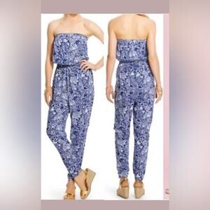 UEC LILLY PULITZER NAVY BLUE & WHITE FISH PRINT STRAPLESS JUMPSUIT SZ L